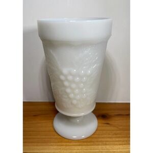 VINTAGE Milk Glass Footed Tumbler Embossed Grapes & Leafs Grape Vine Goblet